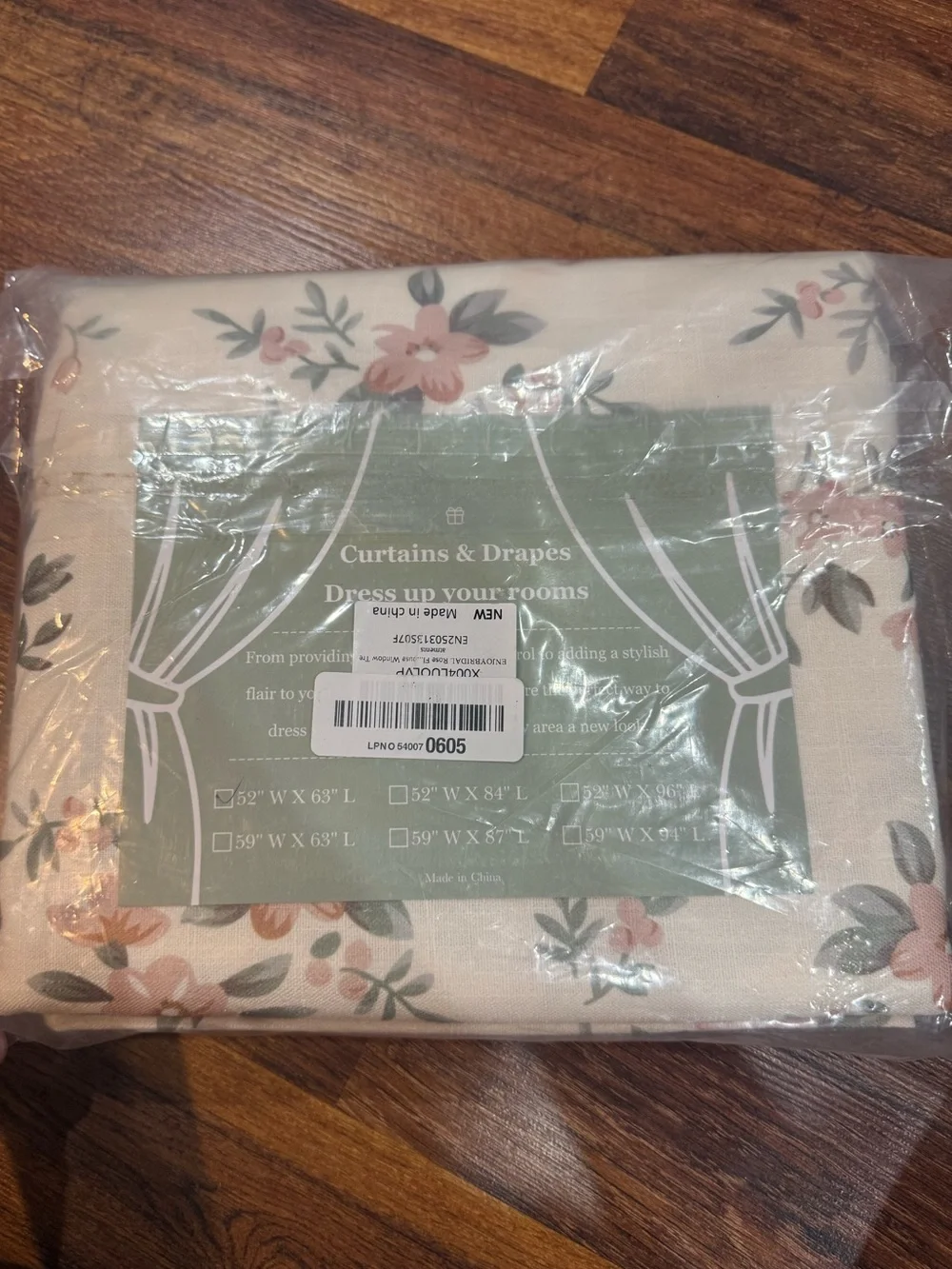 Floral Sheer Window Curtain Drapes in Cream Floral Rose- Home Accents 52W